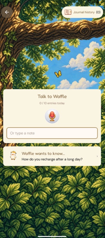 Waddle World's great tree, where you can talk or type to your pet about your day.